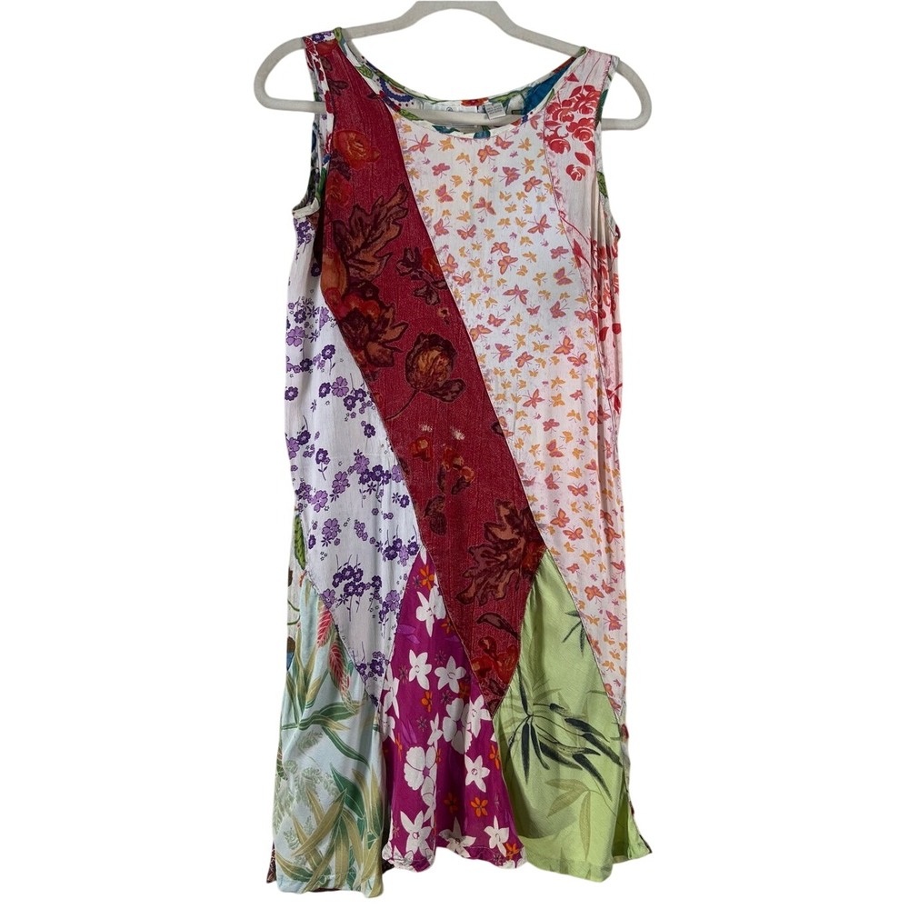 Sacred Threads Vintage Patchwork Rayon Dress Boho Cottagecore‎ Small